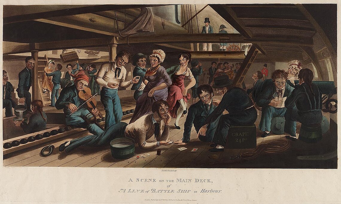 Abb 2: J.B. East / Thomas Sutherland: A Scene on the Main Deck of A Line of Battle Ship in Harbour, 1820 – National Maritime Museum Greenwich, PAH7339, CC-BY-NC-ND-Lizenz. 
