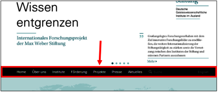 Die Hauptbereiche auf der Startseite